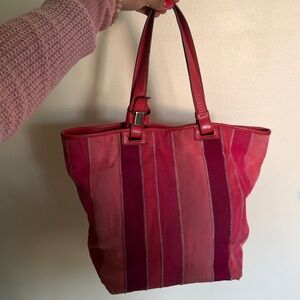 RARE Ferragamo Pink Canvas and Leather Tote